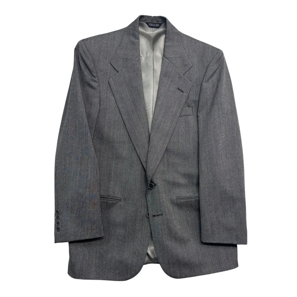 vtg 90s Perry Ellis 36S 29x28 Gray Plaid 2pc Pant Suit Wool Pleated Cuffed USA